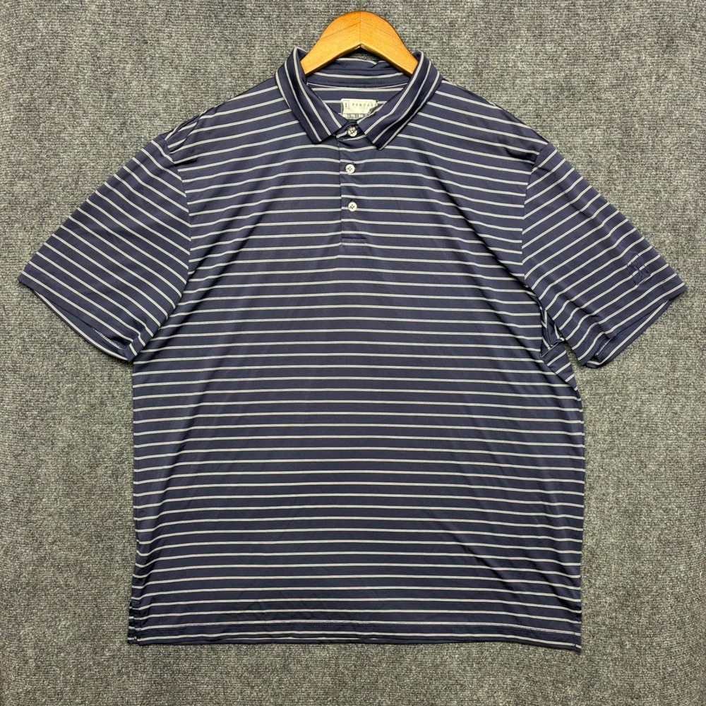 PGA Tour Golf Polo Shirt Mens XL‎ Navy White Striped Performance Short Sleeve